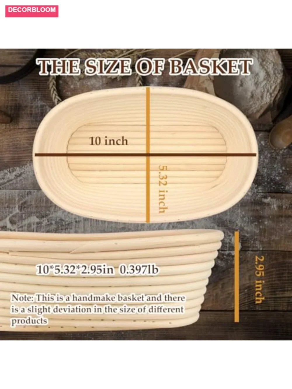 Handmade Rattan Sourdough Proofing Basket with Liner - Oval Banneton Bread